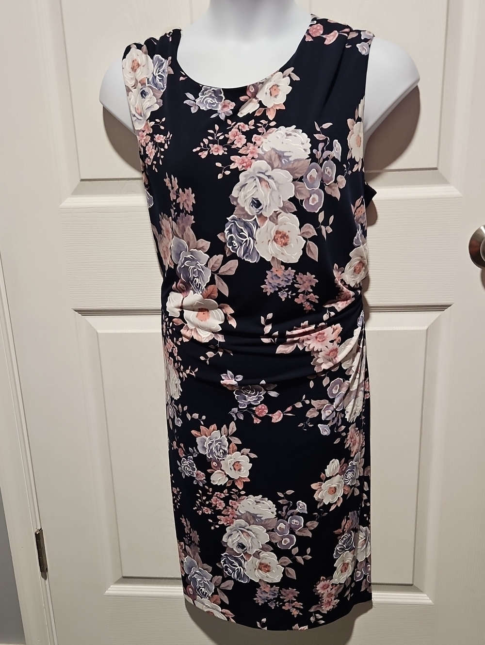 connected apparel Navy Floral Sleeveless Midi Dress